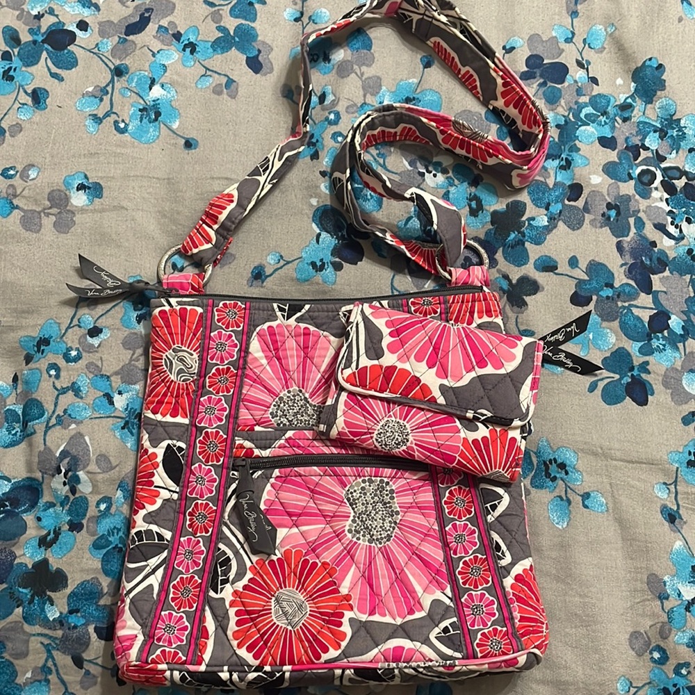 Vera Bradley Cheery Blossoms Hipster Crossbody Purse and Tri-Fold Wallet